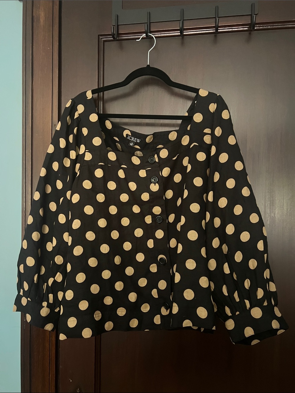 J. Crew Black Blouse with Cream Polka Dots